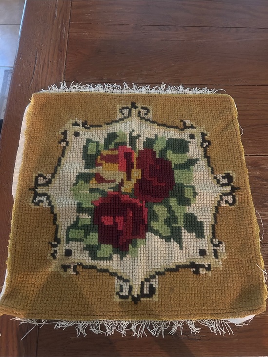 Vintage Other - Vintage Floral Needlepoint art  - Mustard, Red & Green